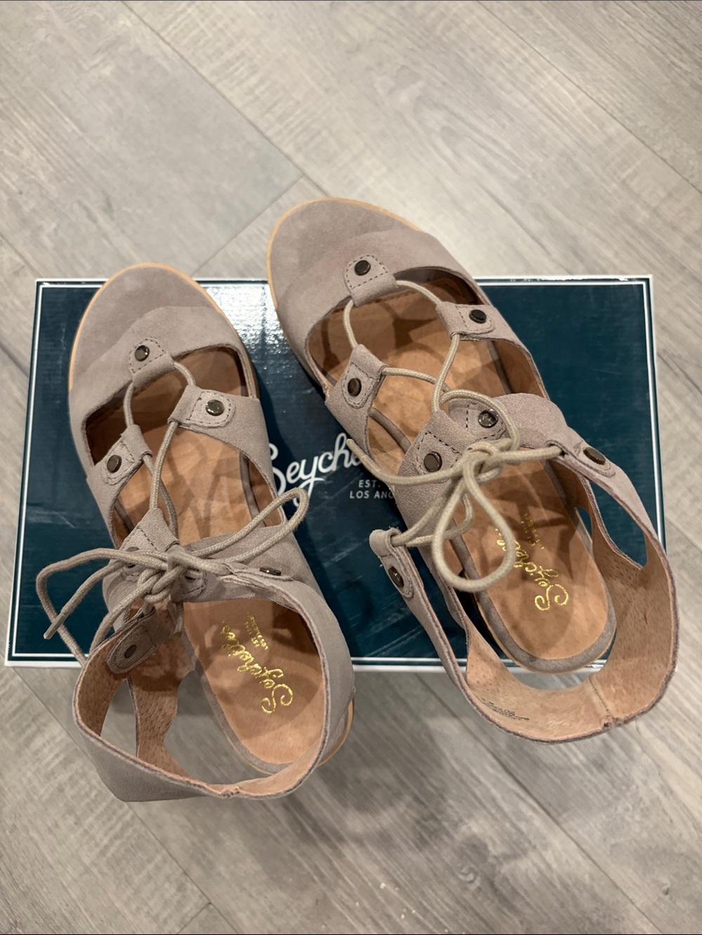 Seychelles Taupe Gladiator Lace-Up Suede Sandals